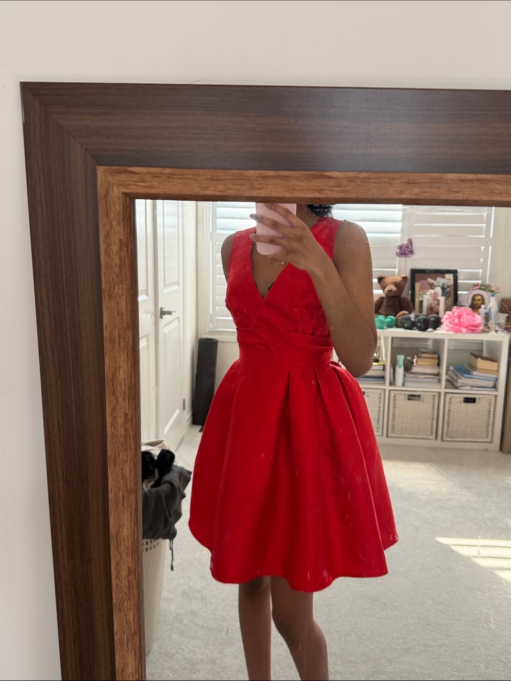 Elegant Red V-Neck Mini Dress